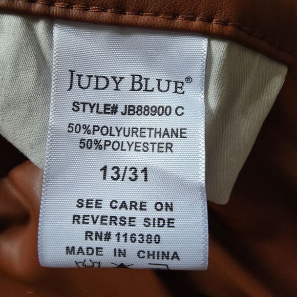 NWT Judy Blue 13/31 Faux Leather Pants Tummy Control Wide Leg Crop Camel Brown - Picture 9 of 14